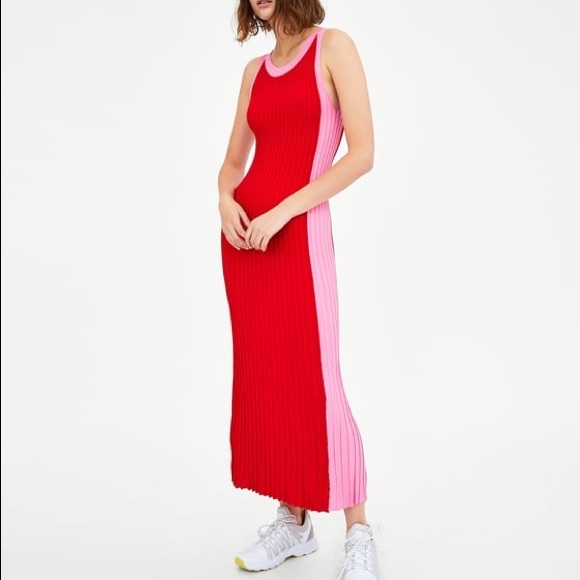 pink and red dress zara